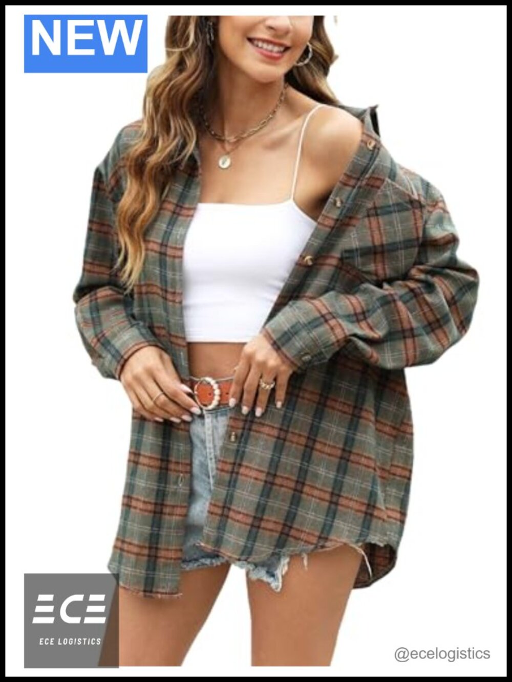 Oversized Flannel Plaid Button Down Shirt Loose Fit Long Sleeve Chest Pocket